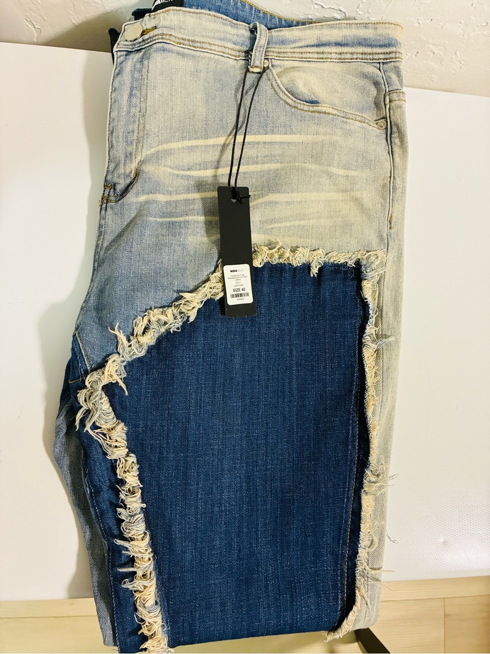 Fashion Nova Two-Tone Distressed Jeans in Light Wash and Dark Indigo